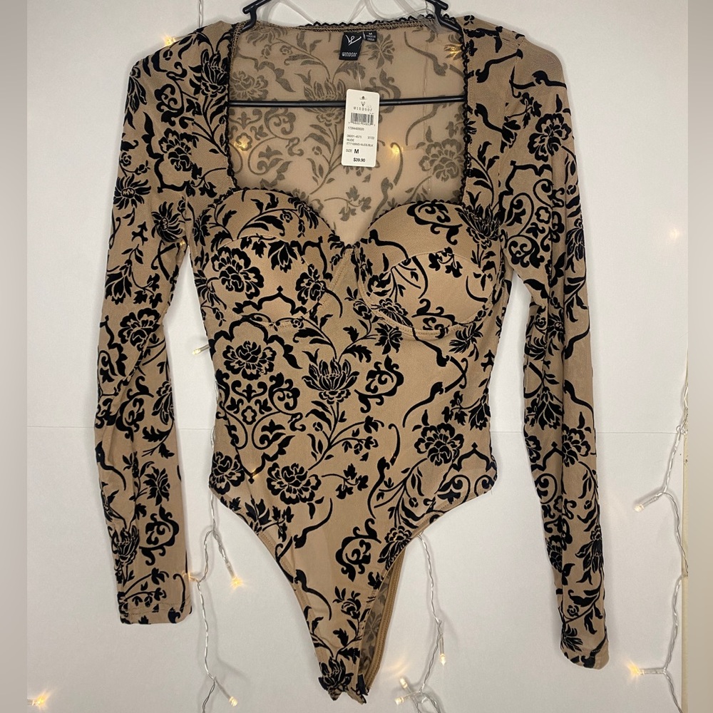 Windsor Beige Bodysuit with Black Print
